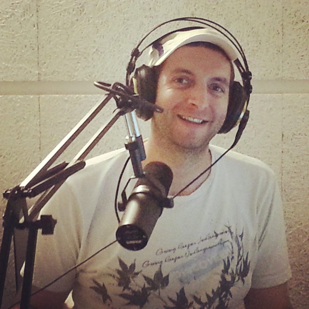 DJ Antithesis recording the first Kol Cambridge show on TLV1, August 2013