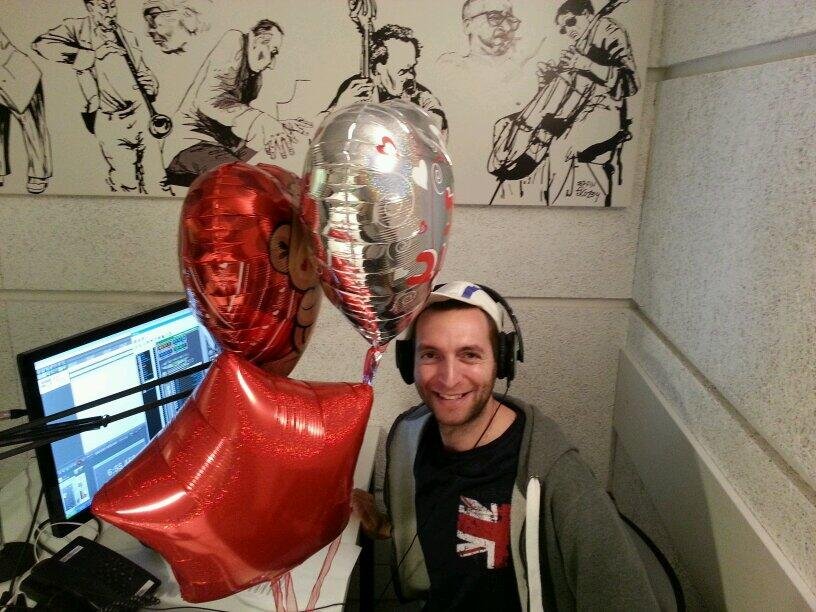DJ Antithesis recording a Kol Cambridge show on his wedding day